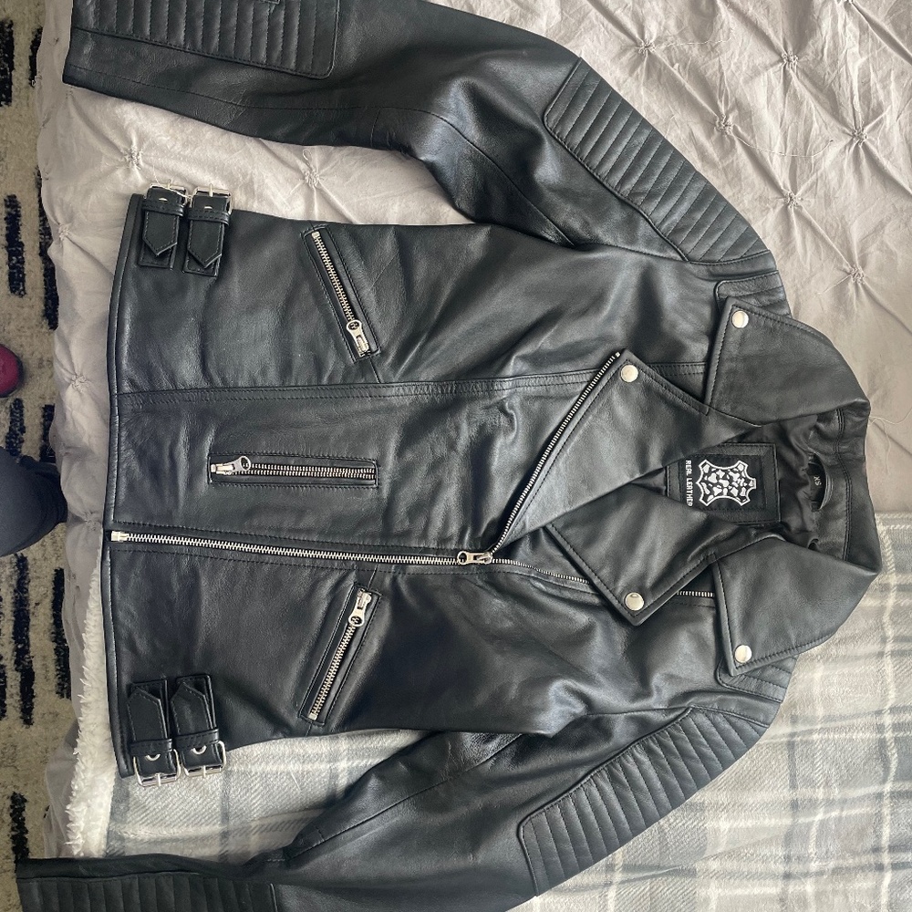 Genuine leather biker jacket